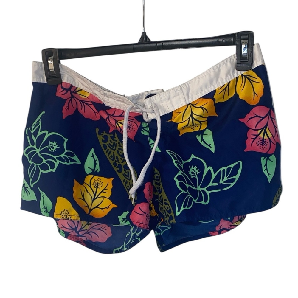 Ingear Women's Blue with Multicolor Floral Hawaiian Shorts Size XL / 8